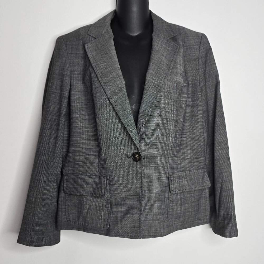Talbots Womens Size 14 Petite Blazer Gray Jacket‎ Wool Blend Button Front